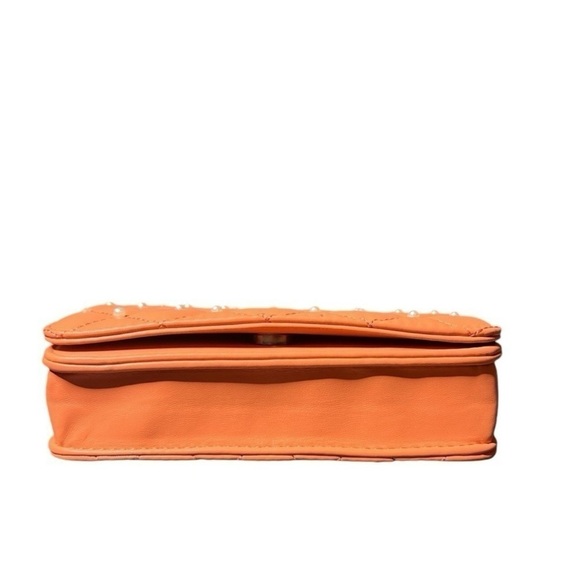 Badgley Mischka Diamond Quilted Crossbody Bag W/ Pearls Coral - Picture 6 of 8